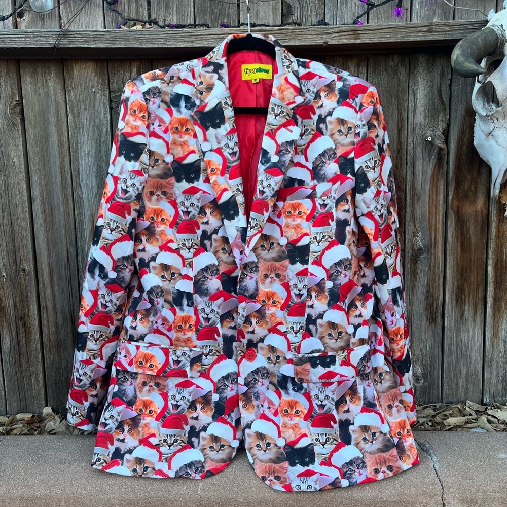 Tipsy Elves Christmas Santa Cat Print Blazer